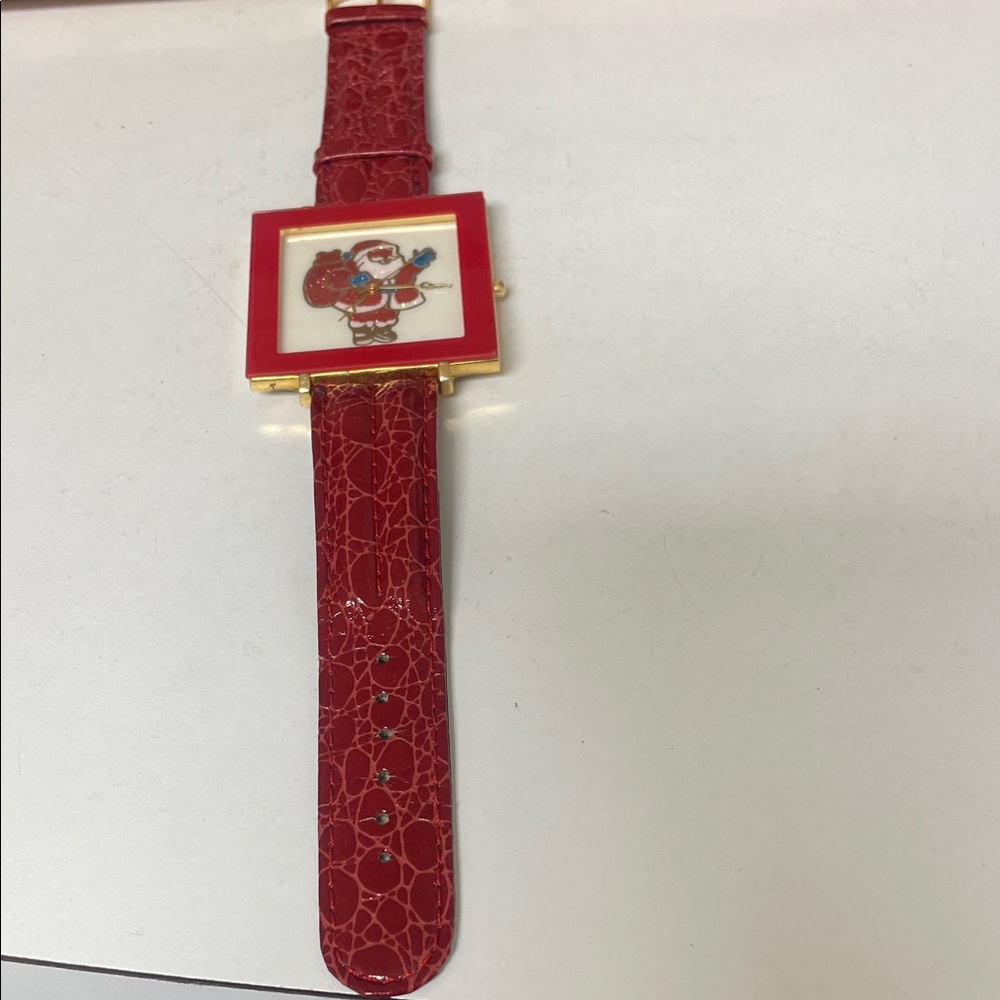 Source Unknown Red Santa Motif Square Watch with Gold Accents